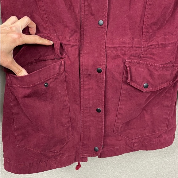 Betabrand Cabernet Maroon Red Full Zip Snap Field Jacket Utility Hooded Sz S - Picture 3 of 12